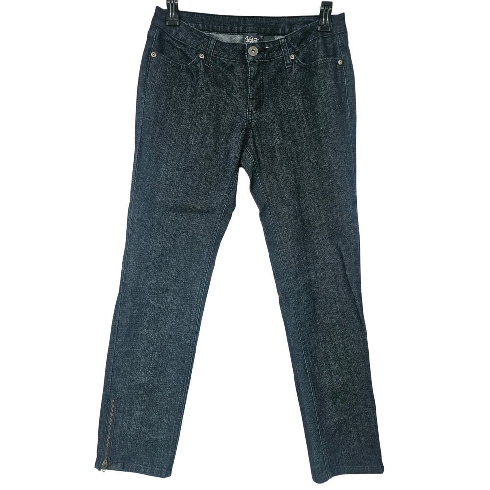 City Streets dark charcoal wash skinny jean ankle zip mid rise Junior 11 4256